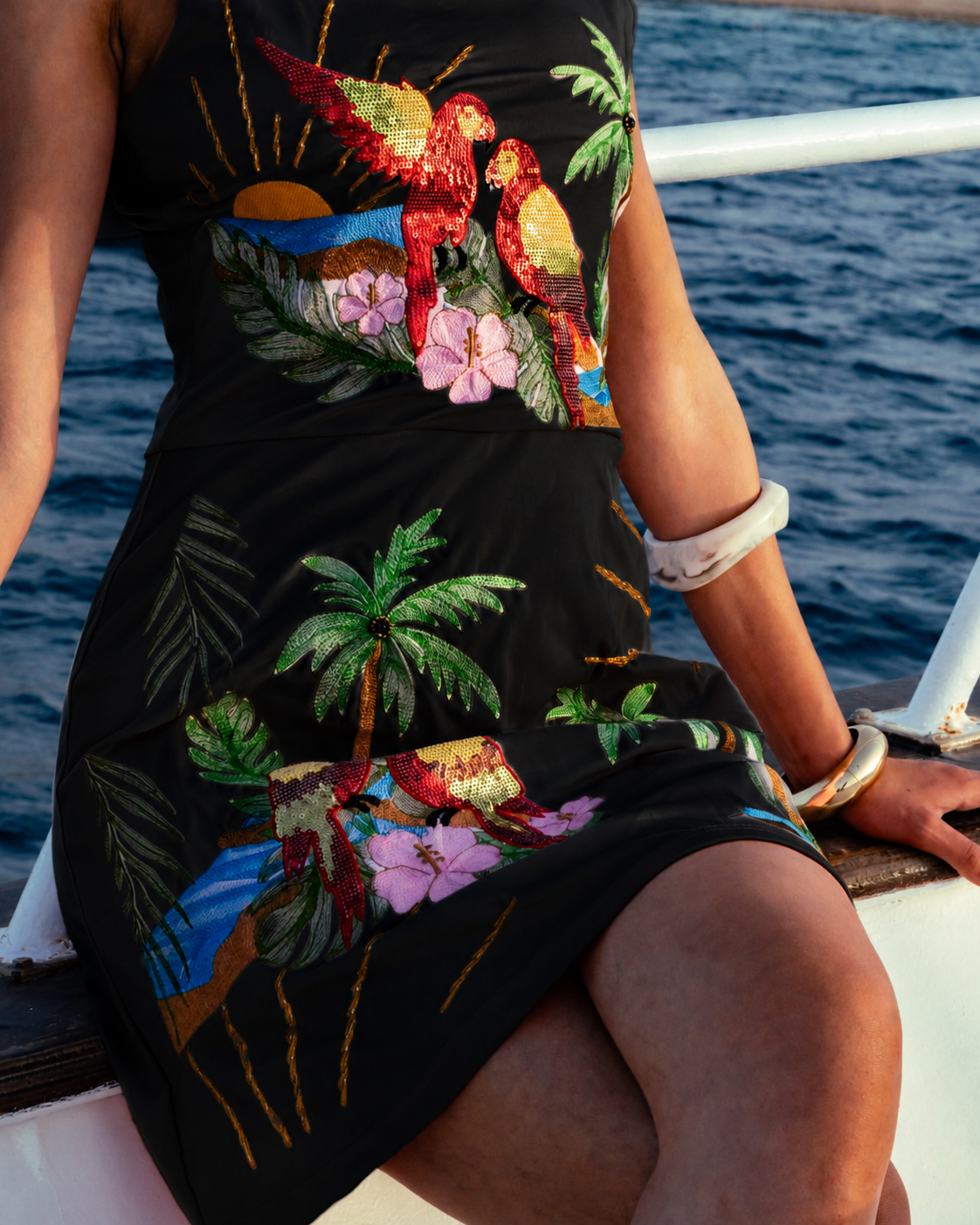 Hawaiian Black Embroidered Swimdress