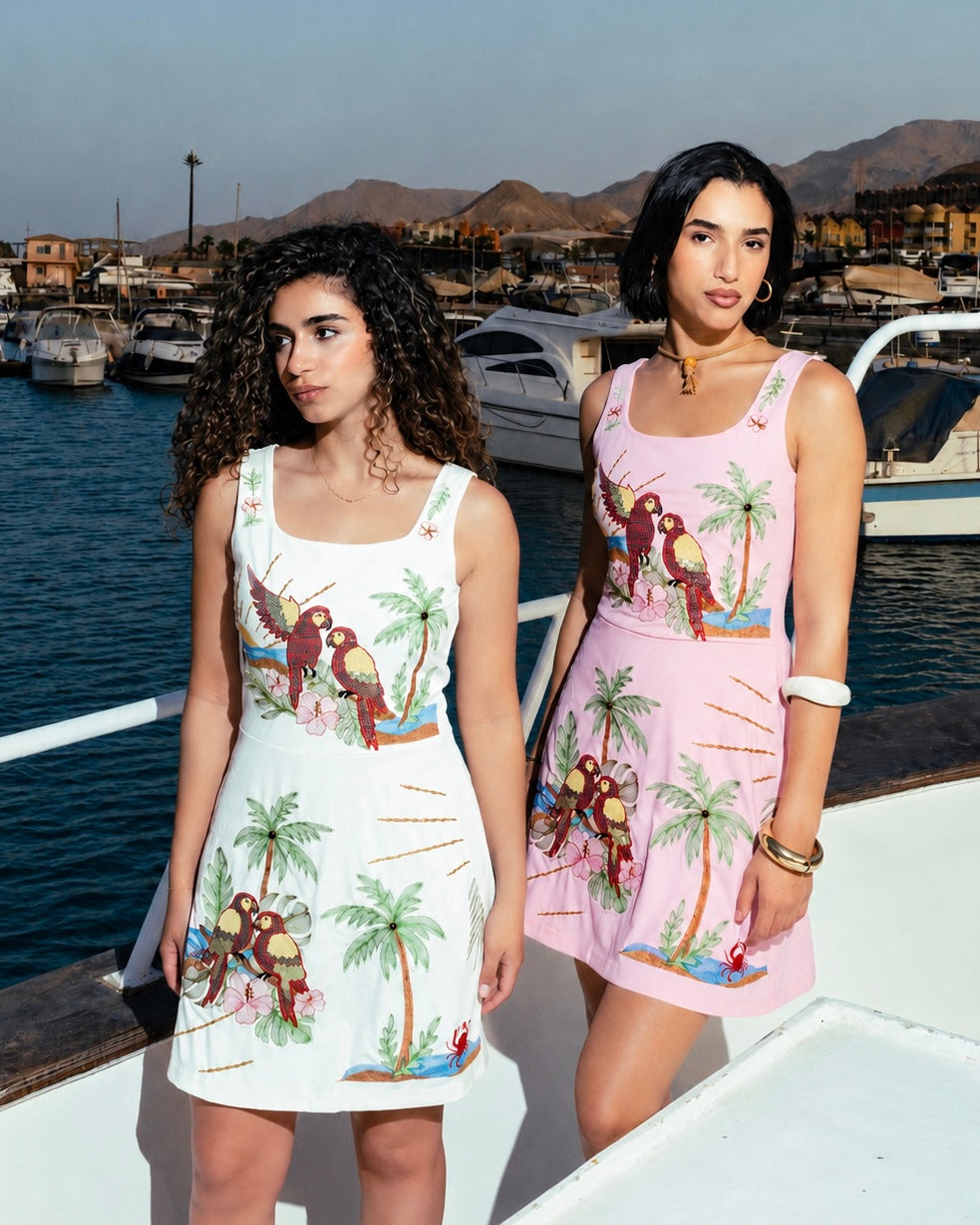 Hawaiian Pink Embroidered Swimdress