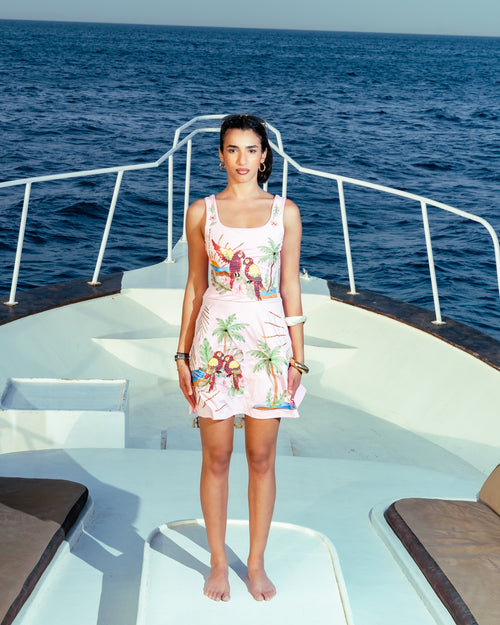 Hawaiian Pink Embroidered Swimdress