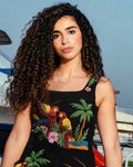 Hawaiian Black Embroidered Swimdress