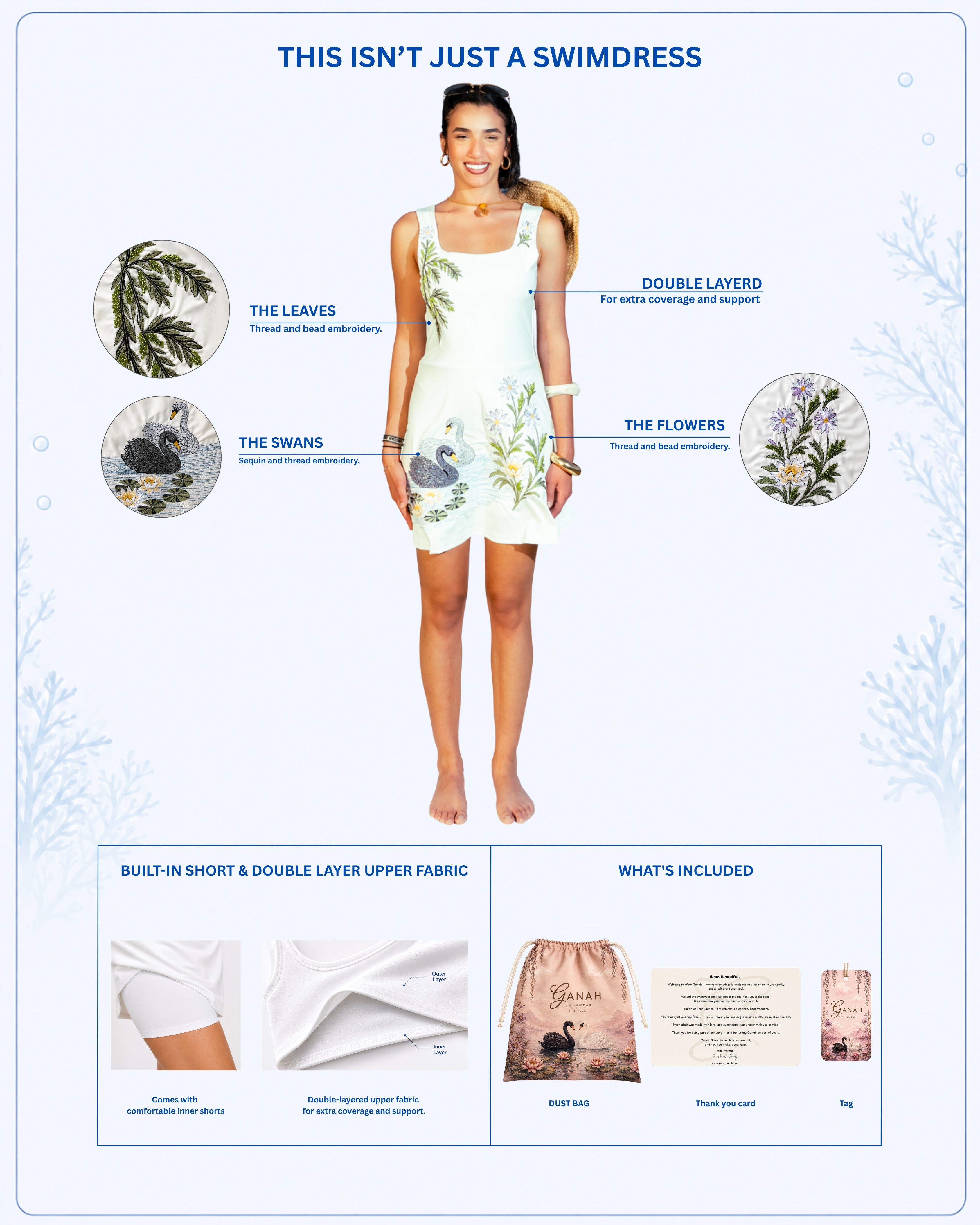 White Swan Embroidered Swimdress