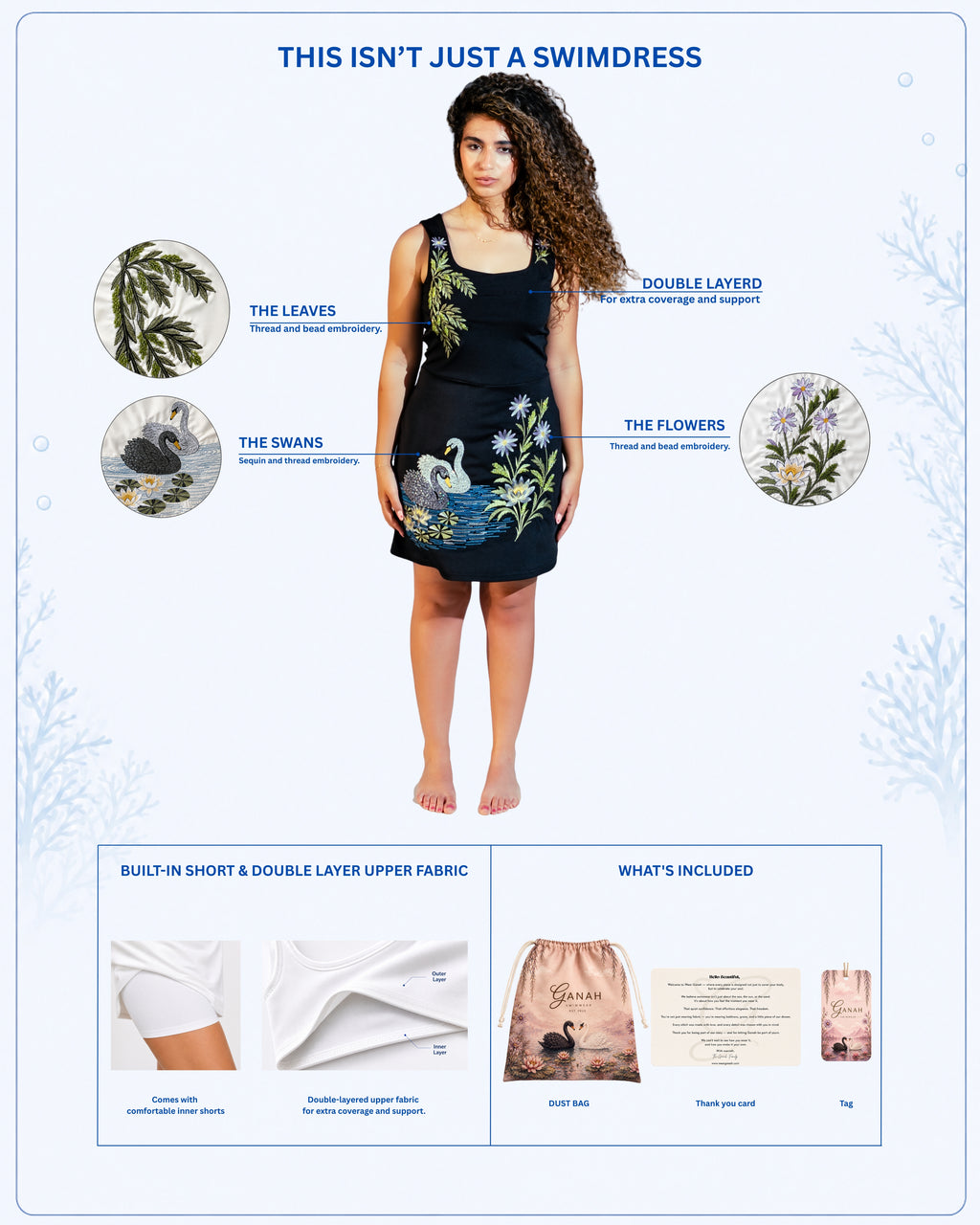 Black Swan Embroidered Swimdress - pre order 15 days